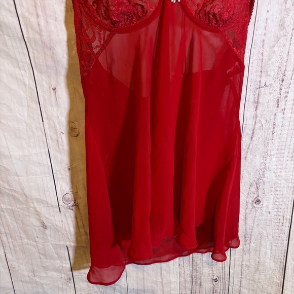 Vintage Elegant Red Rose Patterned Embroidered Lace Babydoll Lingerie Slip XL - Picture 4 of 7